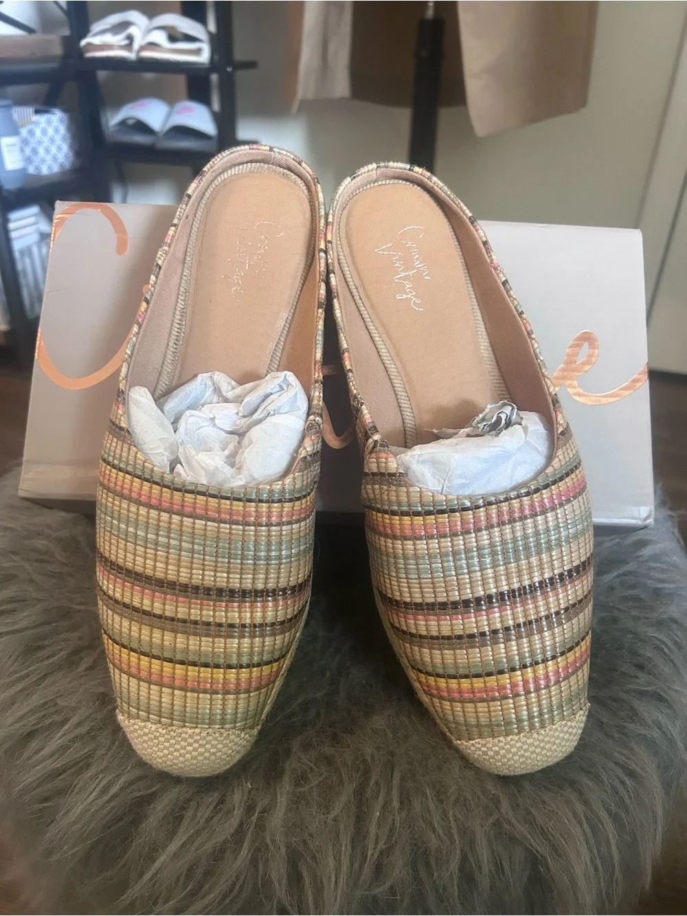 Crown Vintage Striped Multicolor Woven Espadrille Mule